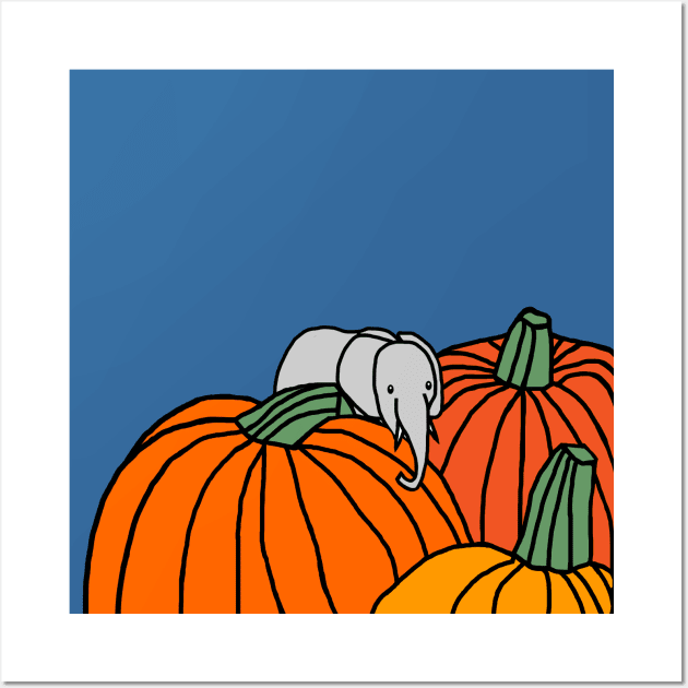 Cute Mini Elephant in the Pumpkin Patch Wall Art by ellenhenryart